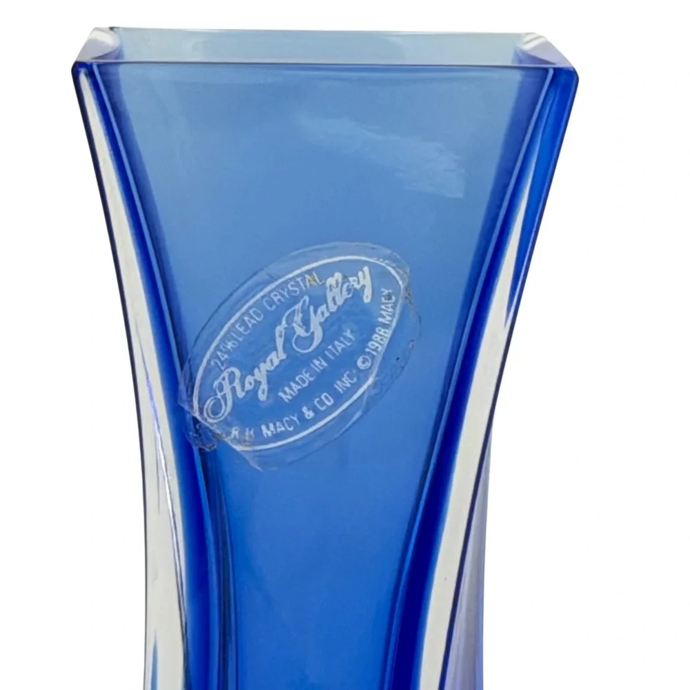 Vtg Royal Gallery Cobalt Blue Lead Crystal Twisted Bud Vase Italy Macy Co 9 in
